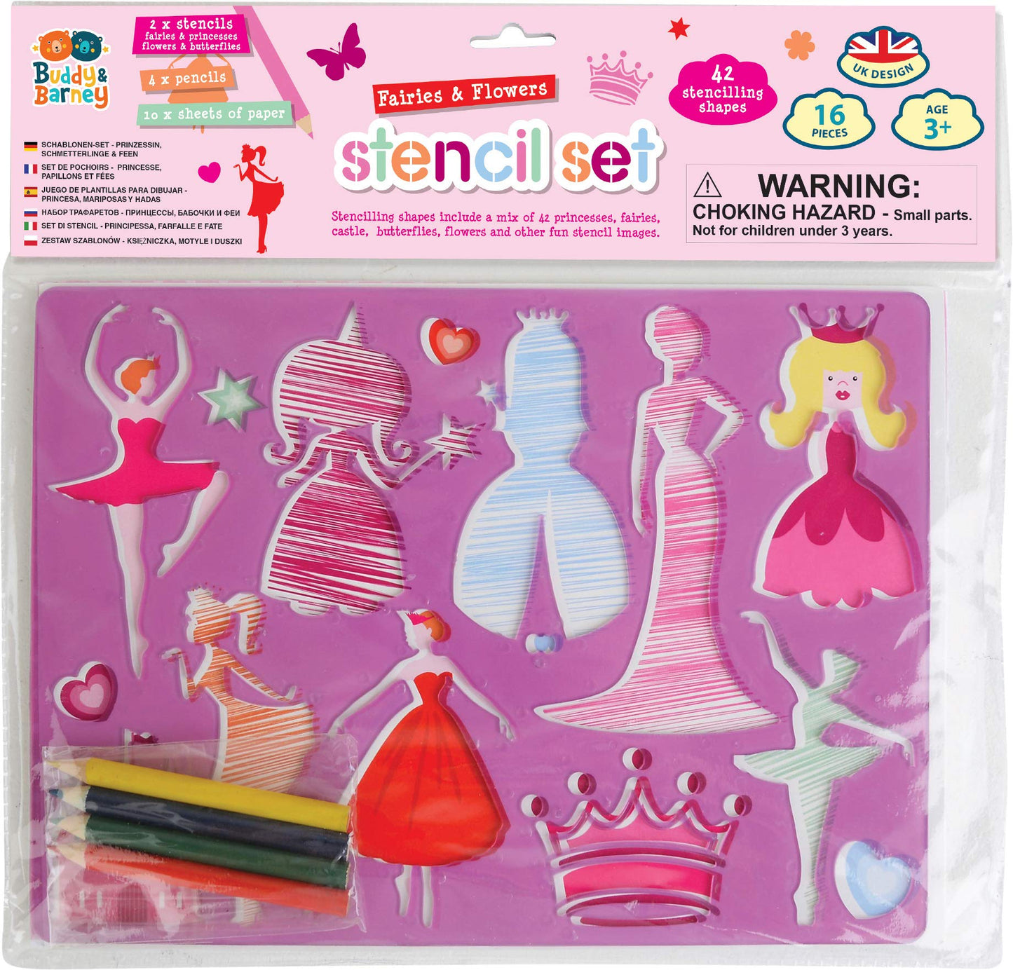 Buddy & Barney | Princess Butterflies pink STENCILS & Pencils Craft Set of 2