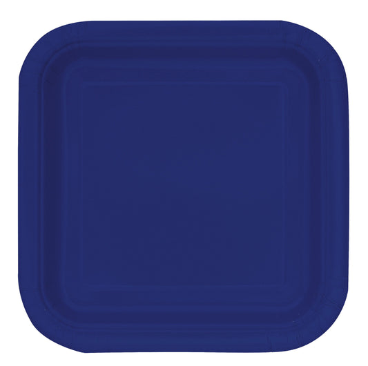 Unique 7" Square Dessert Plates | True Navy Blue Color Theme | 16ct, Solid, Pack of 16