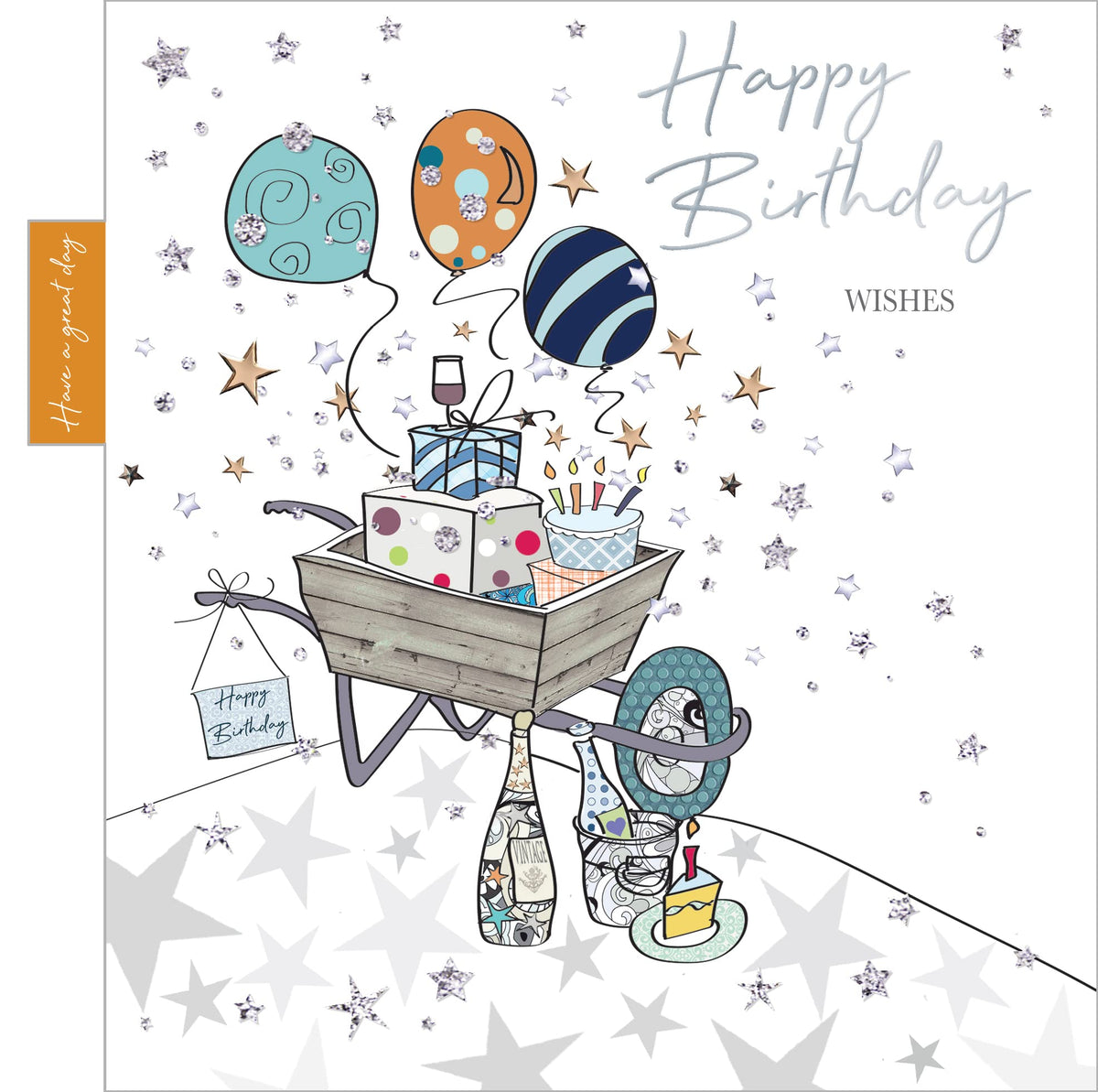 Into the Green  Wheel Barrow Birthday Card with Glitter & envelope