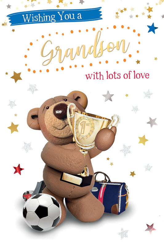 Into the Green Modern Lovable Bear Thank You Card, Fluted Foil finish & ECO Glitter with Envelope