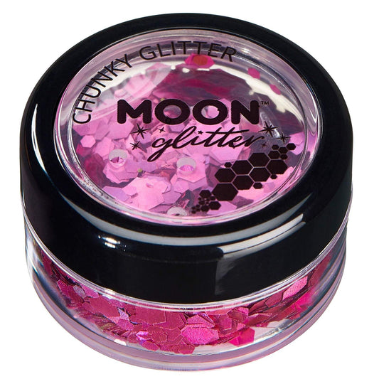 Chunky Holographic Glitter by Moon Glitter - Pink - Cosmetic Festival Makeup Glitter for Face, Body, Nails, Hair, Lips - 3g