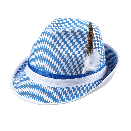 "BAVARIAN FLAG FEDORA WITH FEATHERS" -