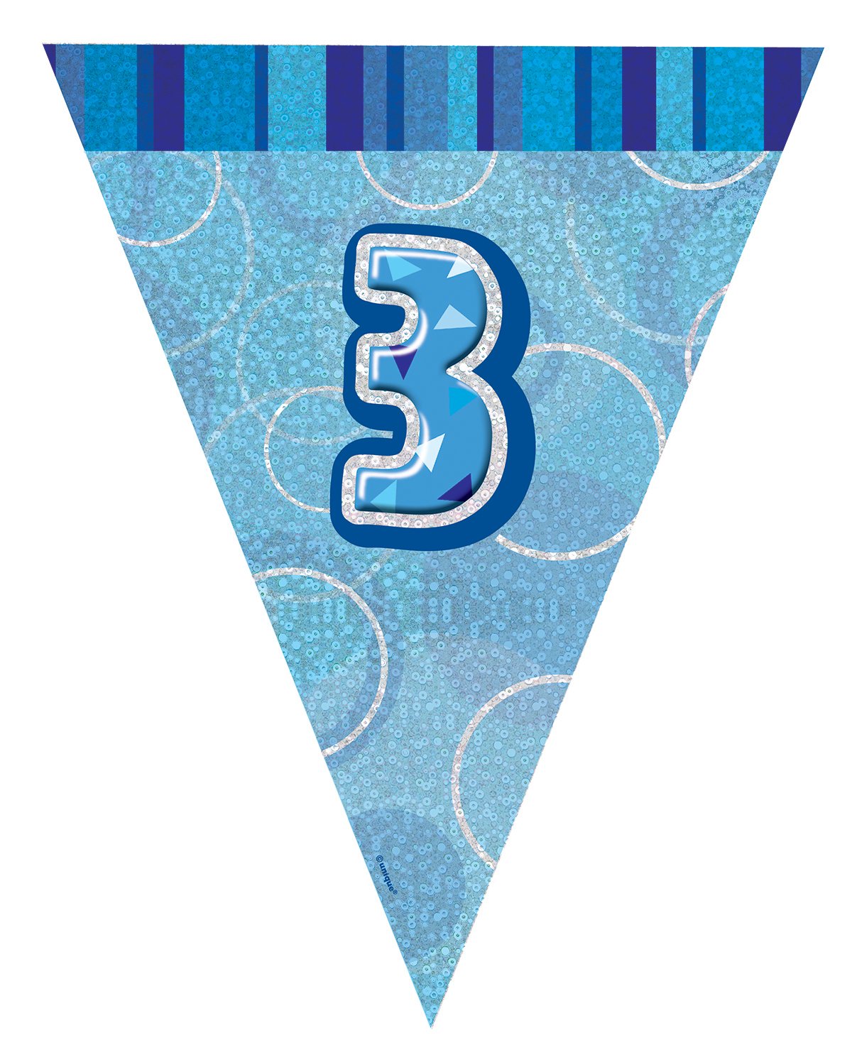 Unique Party 9ft Foil Glitz Blue Happy 3rd Birthday Bunting Flags