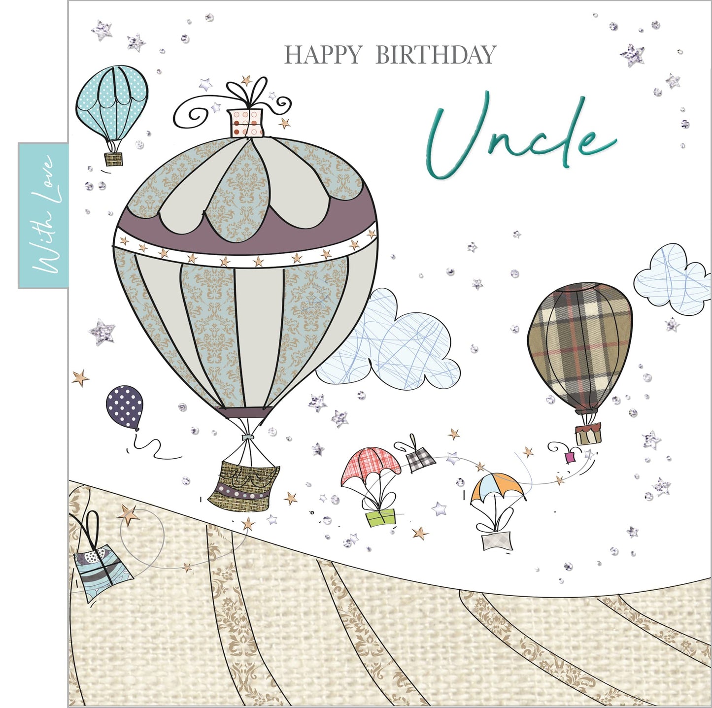 Into The Green  Hot Air Balloon Uncle Birthday Card with Glitter & envelope