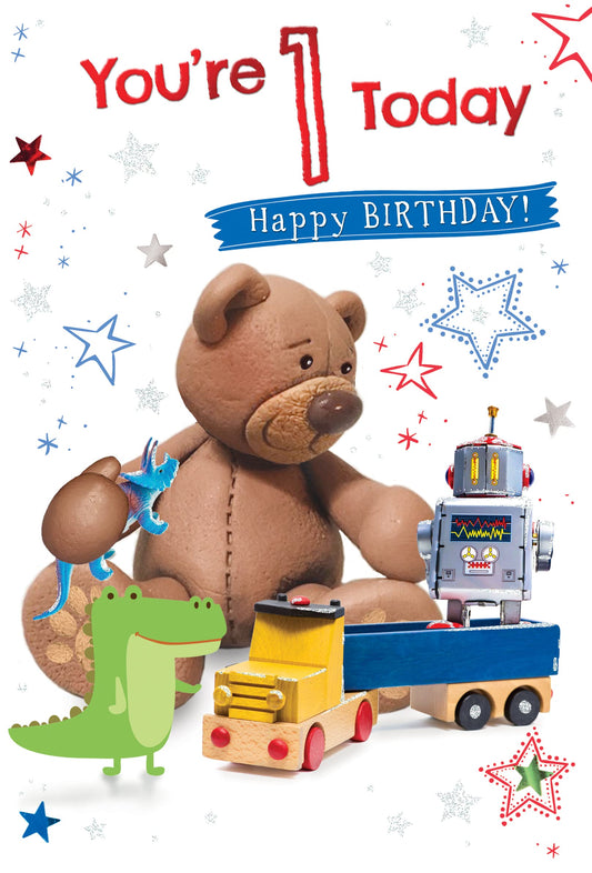 Into the Green Modern Lovable cute Bear Engagement Card, Fluted Foil finish & ECO Glitter with Envelope