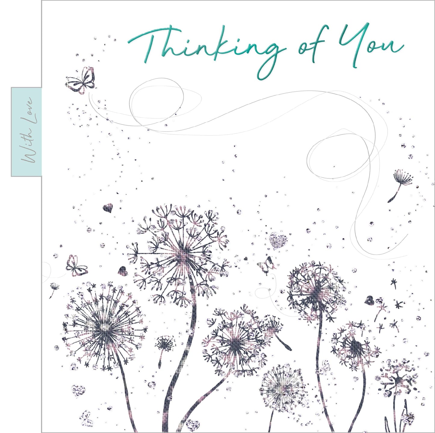 Into The Green Dandelion Thinking of you Card with Glitter & envelope