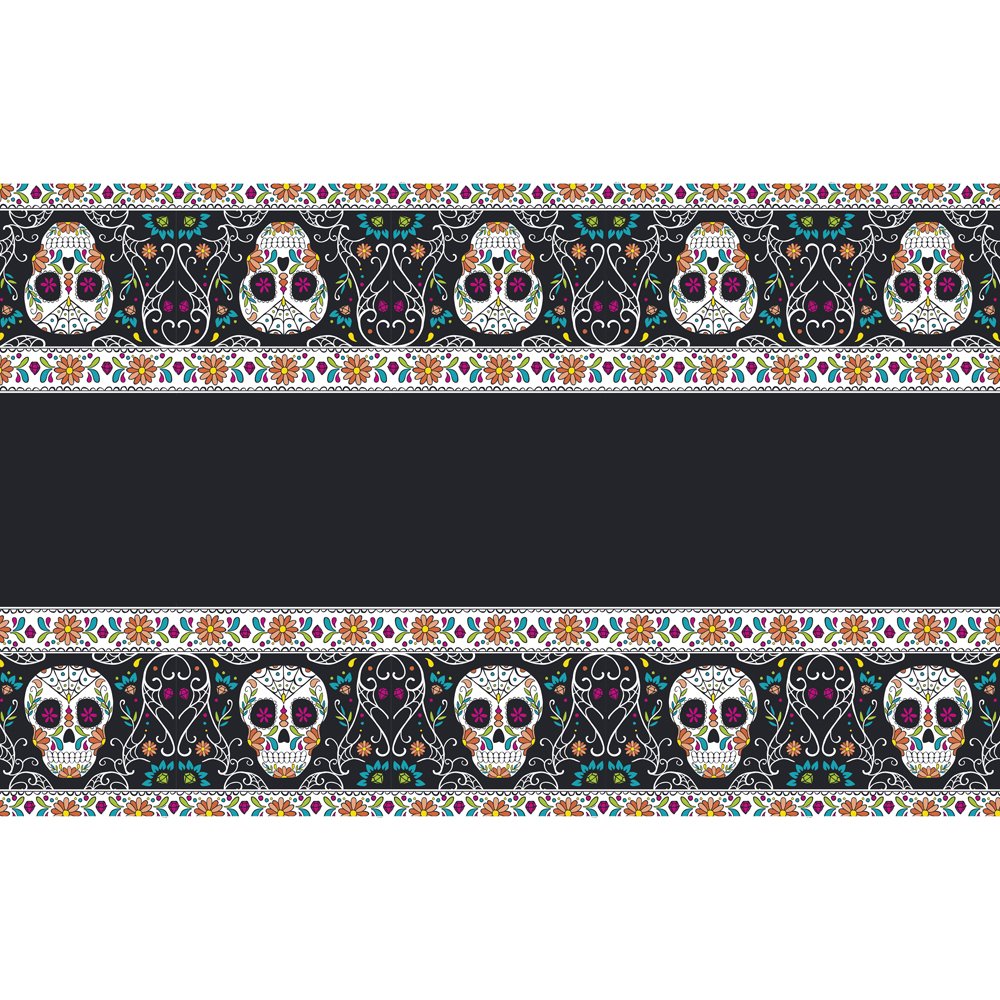 Unique Party - Plastic Skull Day of the Dead Halloween Tablecloth, 7ft x 4.5ft