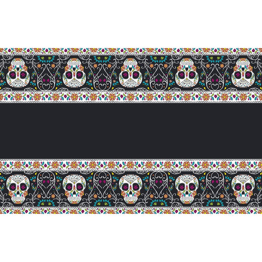 Unique Party - Plastic Skull Day of the Dead Halloween Tablecloth, 7ft x 4.5ft