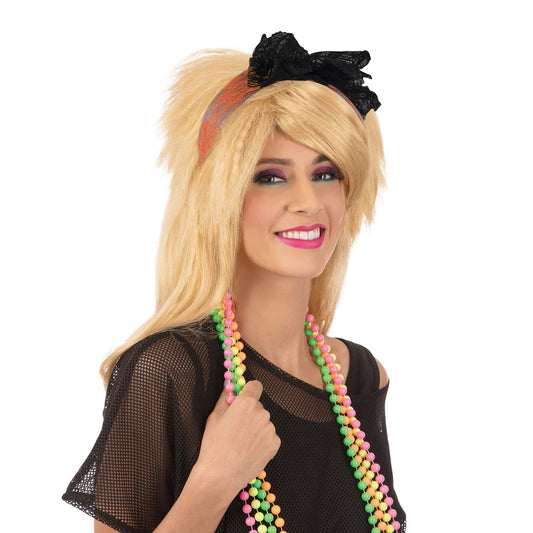 Bristol Novelty BA264 Lace Headband | For Women | Orange 80s Neon, One Size