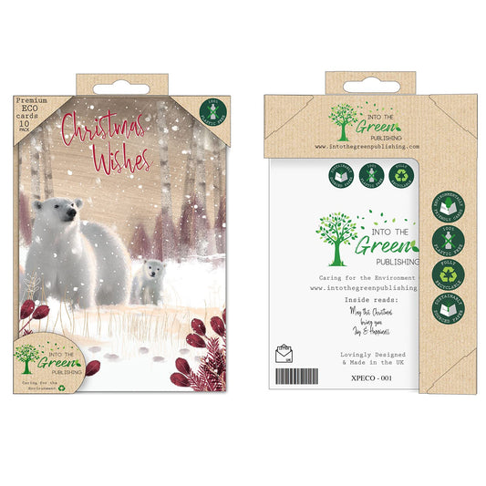 Into the Green Pack of 10 Xmas Christmas Card with Envelopes (Polar Bear Family)