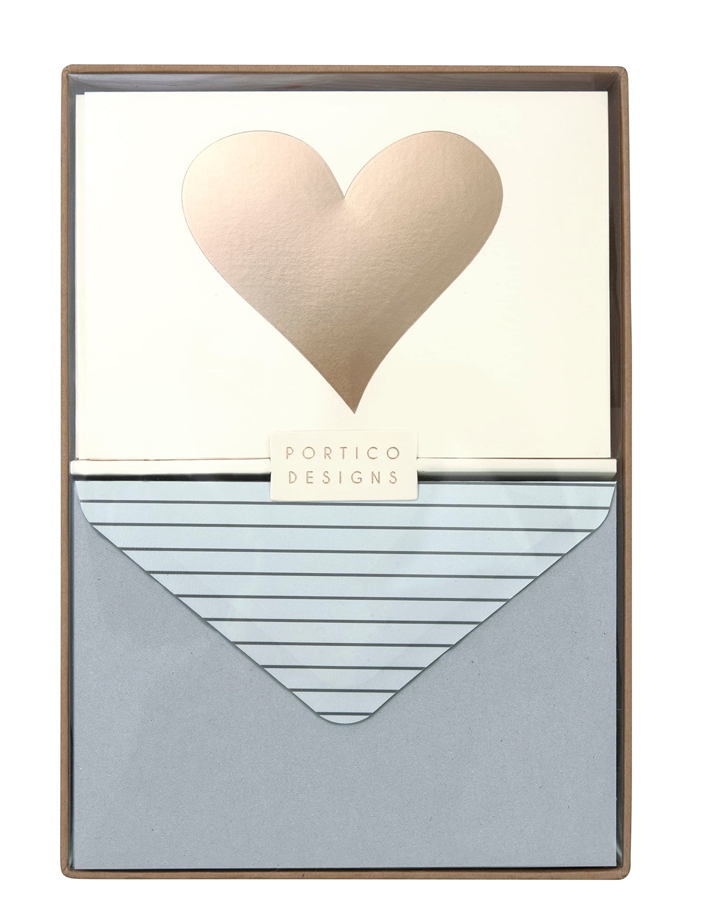 Portico Designs Gold Foiled Heart Notecards Set of 10 with coordinating envelopes in presentation box - blank inside,Card size 14.8x10.5cm