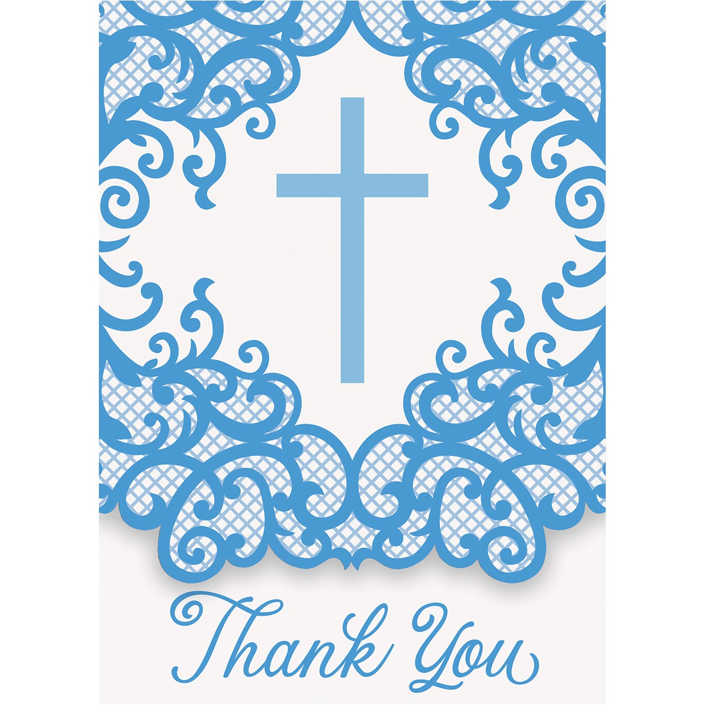 Unique 74805 Blue Holy Communion Thank You Cards 8 Pcs, Cross
