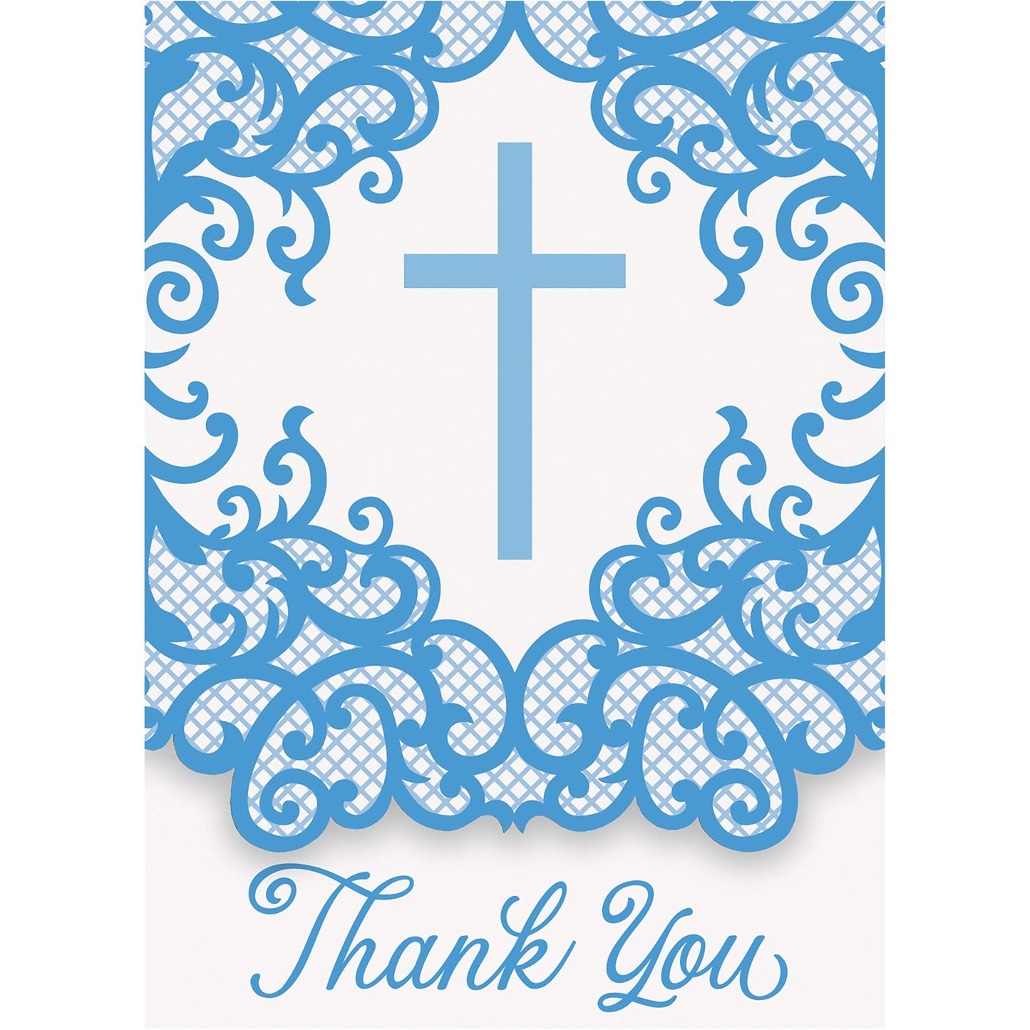 Unique Blue Holy Communion Thank You Card 8 Pcs, Cross