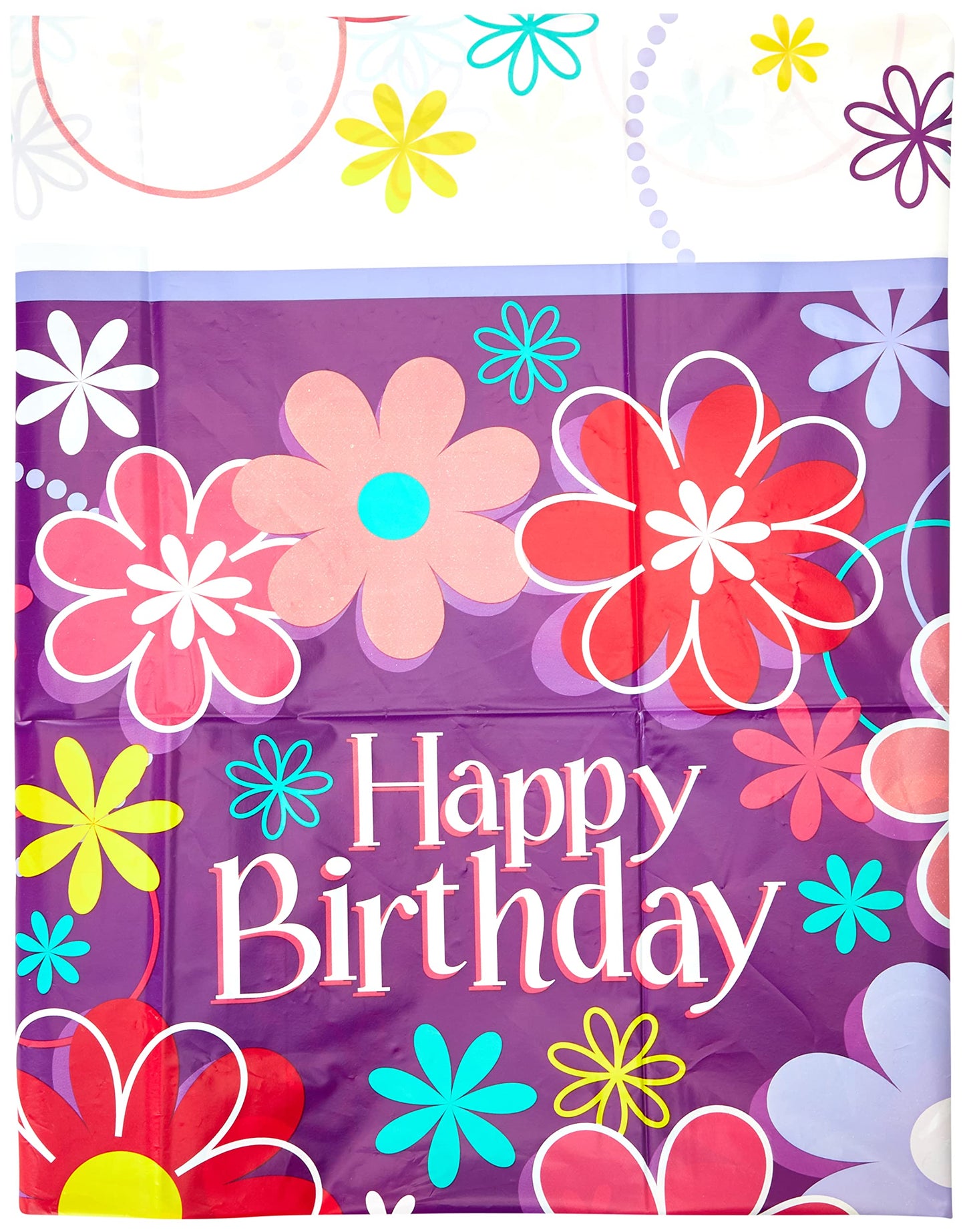 Unique Happy Birthday Floral Rectangular Plastic Table Cover | 1 Pc, Flowers, Purple, 54" x 84"