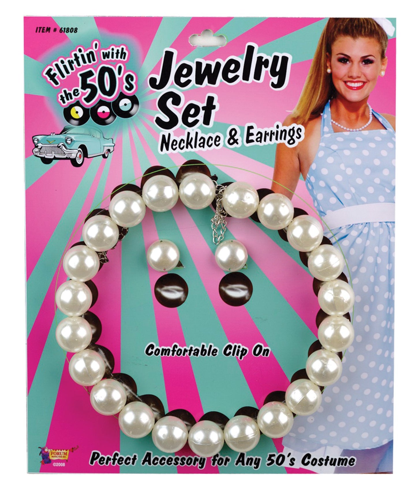 Forum Novelties Inc 33790 50 s Pearl Necklace and Earrings Set