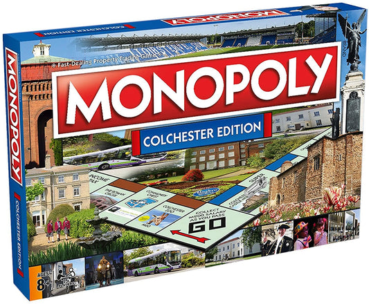 Winning Moves Colchester Monopoly Board Game, Advance to The Roman Circus, Colchester Zoo or Colchester Castle Museum and trade your way to success, 2-6 players makes a great gift for ages 8 plus