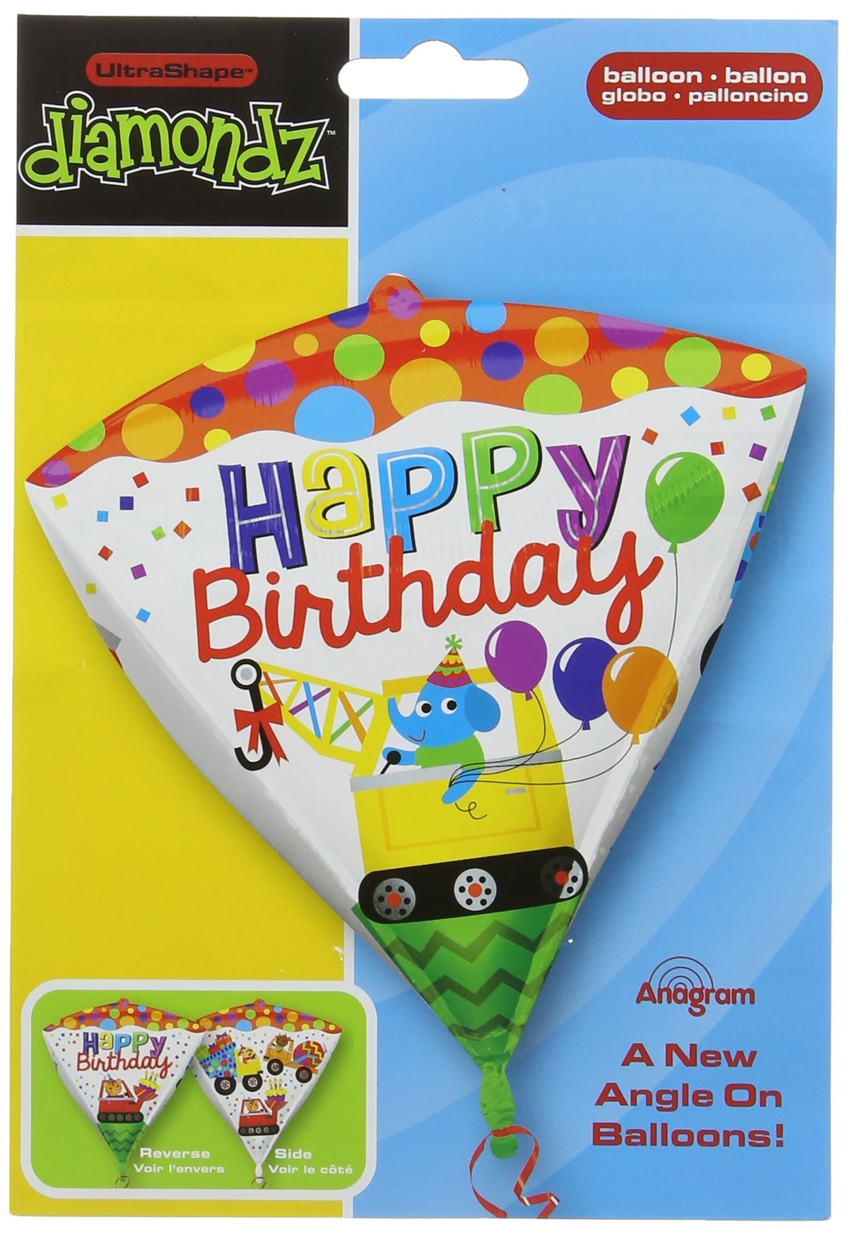 Happy Birthday Construction Diamondz Foil Balloons 15"/38cm w x 17"/43cm h G20