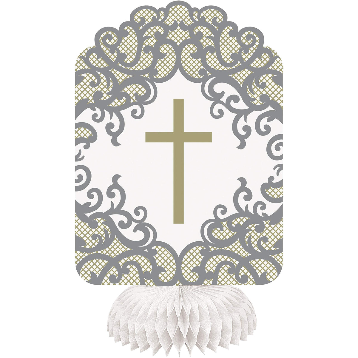 Unique Gold Holy Communion Honeycomb Table Centerpieces | 8" 3 Pcs, Cross