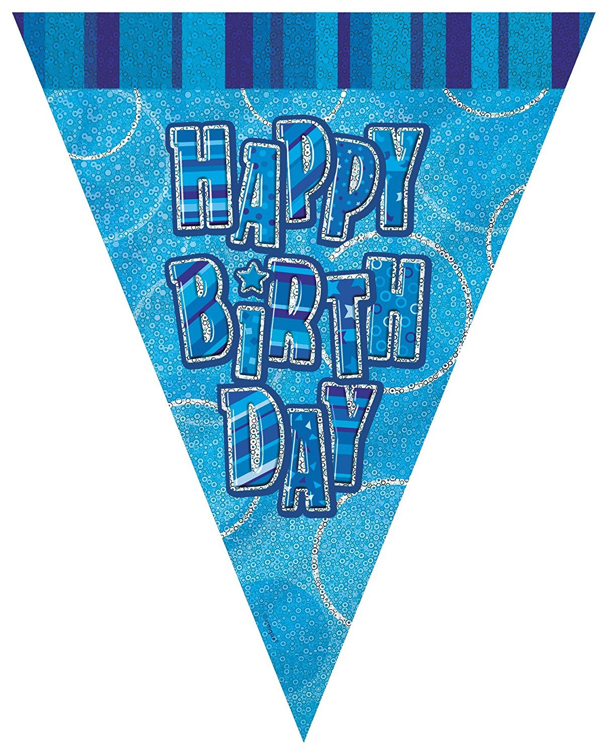 Unique Party 9ft Foil Glitz Blue Happy Birthday Bunting Flags