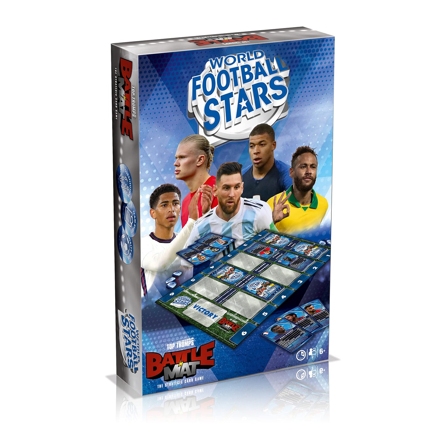 Top Trumps World Football Stars Battle Mat Card Game, Play with your favourite football players including Ronaldo, Messi, Neymar, Harry Kane Haaland and Salah, Educational game for ages 6 plus