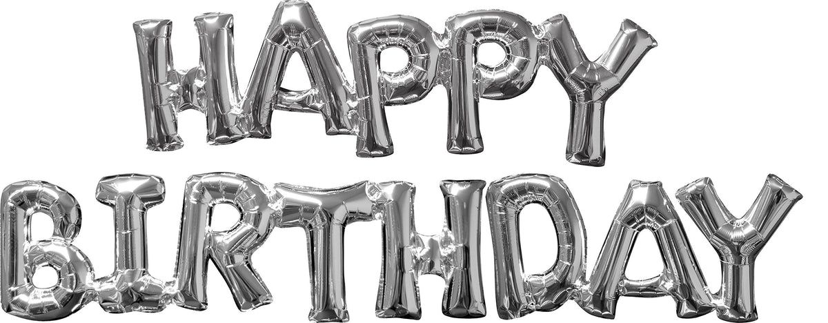 Happy Birthday Silver Phrase Balloons