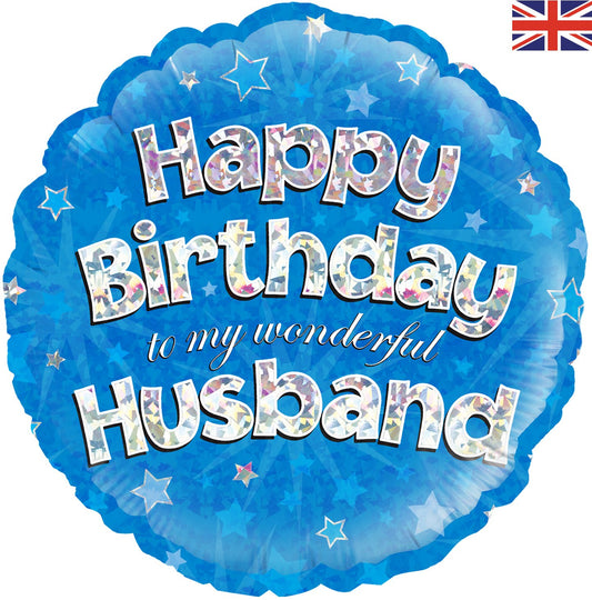 Happy Birthday Husband Blue Holographic Foil Balloon 45cm (18")