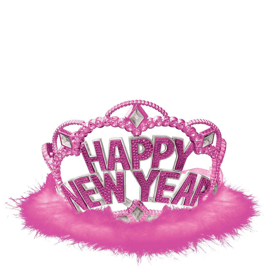 Pink Happy New Year Marabou Tiaras