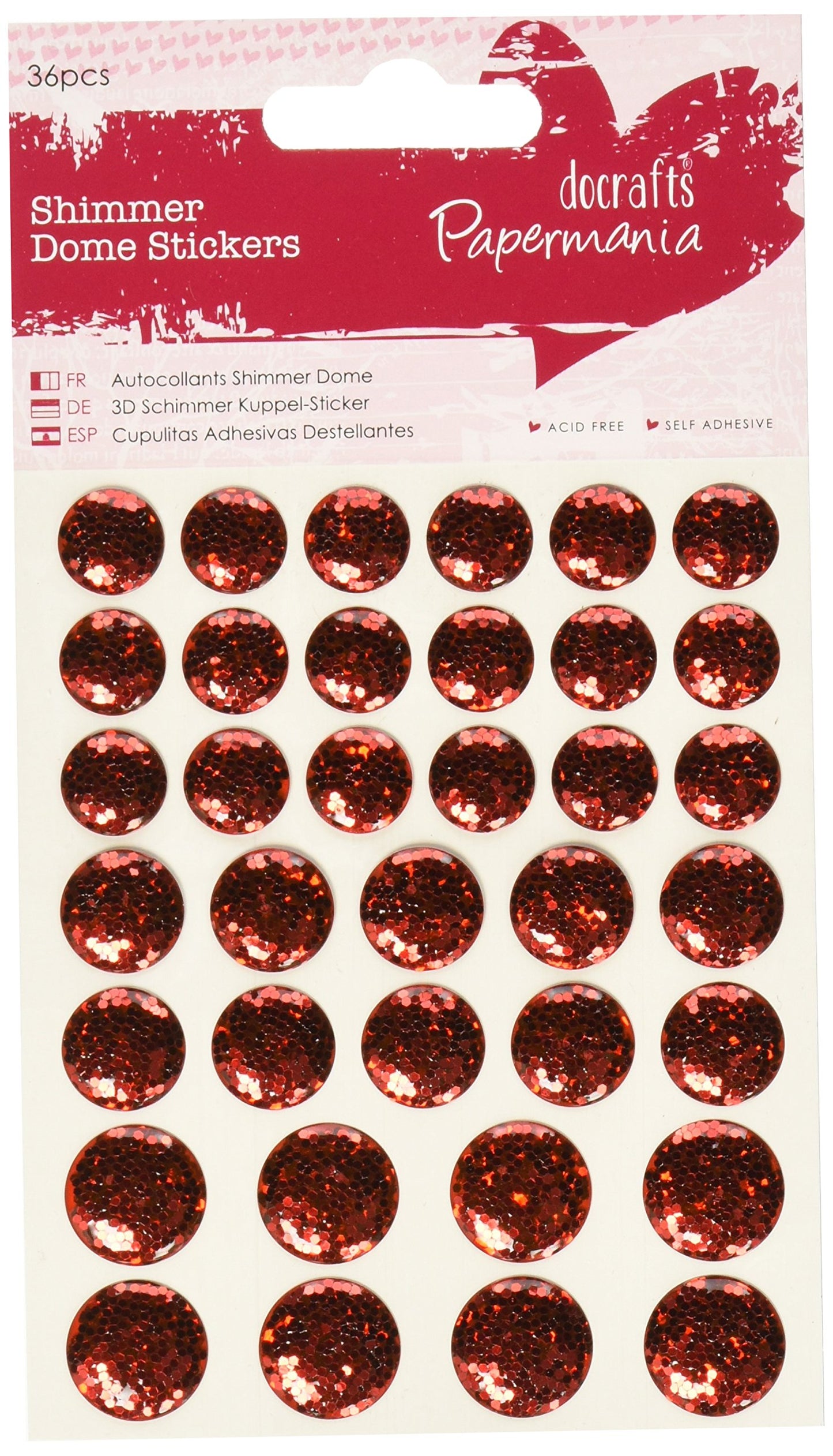 Papermania Shimmer Dome Stickers - Red - 36 Pieces