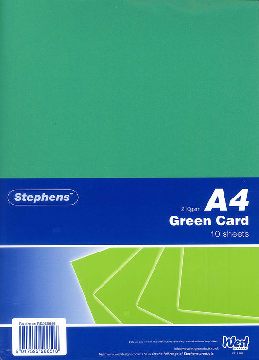 Stephens Coloured Card Green A4 210gsm 10 Sheets