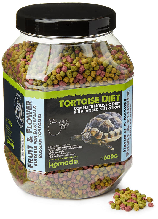 Komodo Complete Holistic Tortoise Diet Fruit and Flower 680 g, Balanced food for Tortoises, Natural Flavoured Tortoise Food