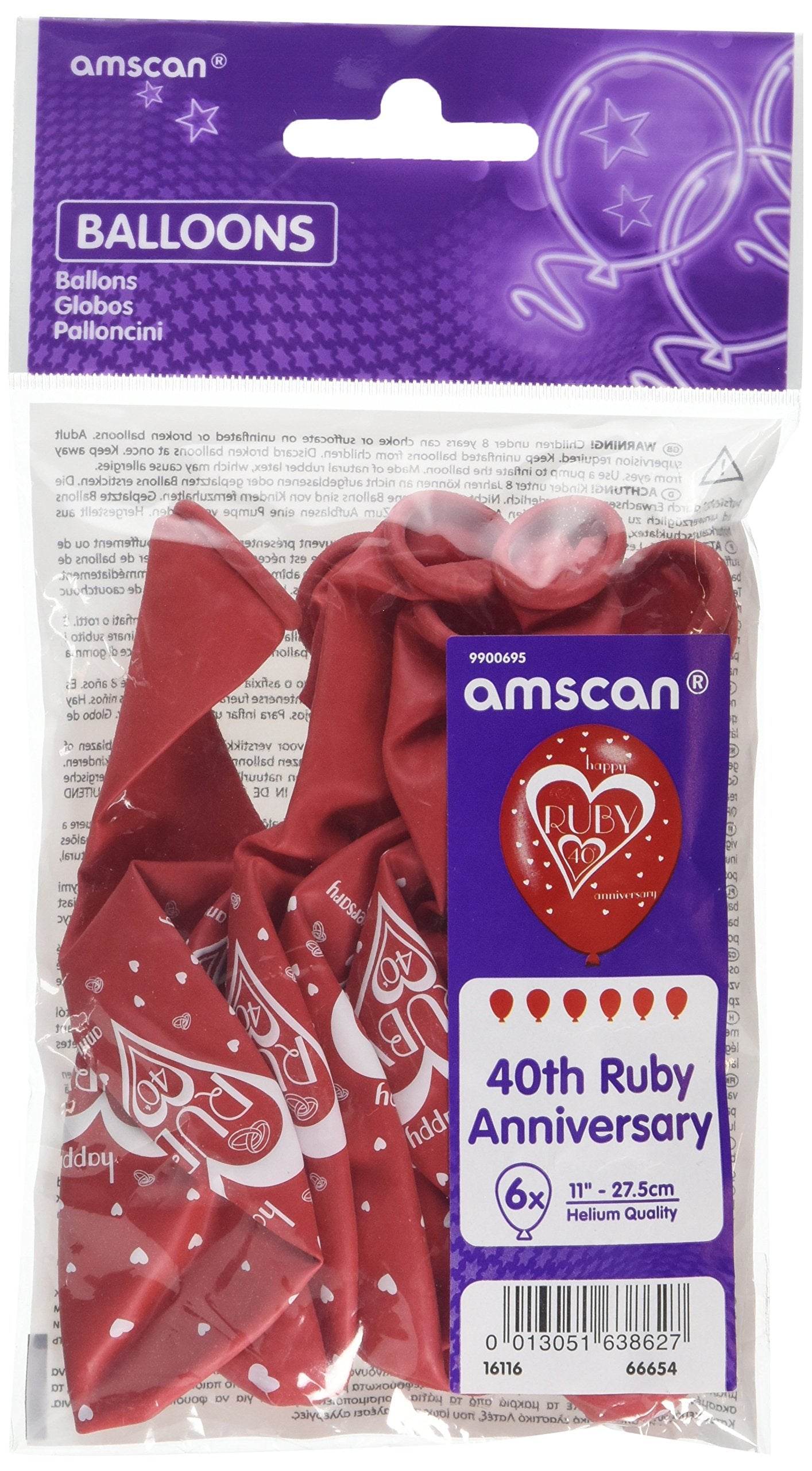 Amscan Balloon Pk6 27Cm 40Th Ruby