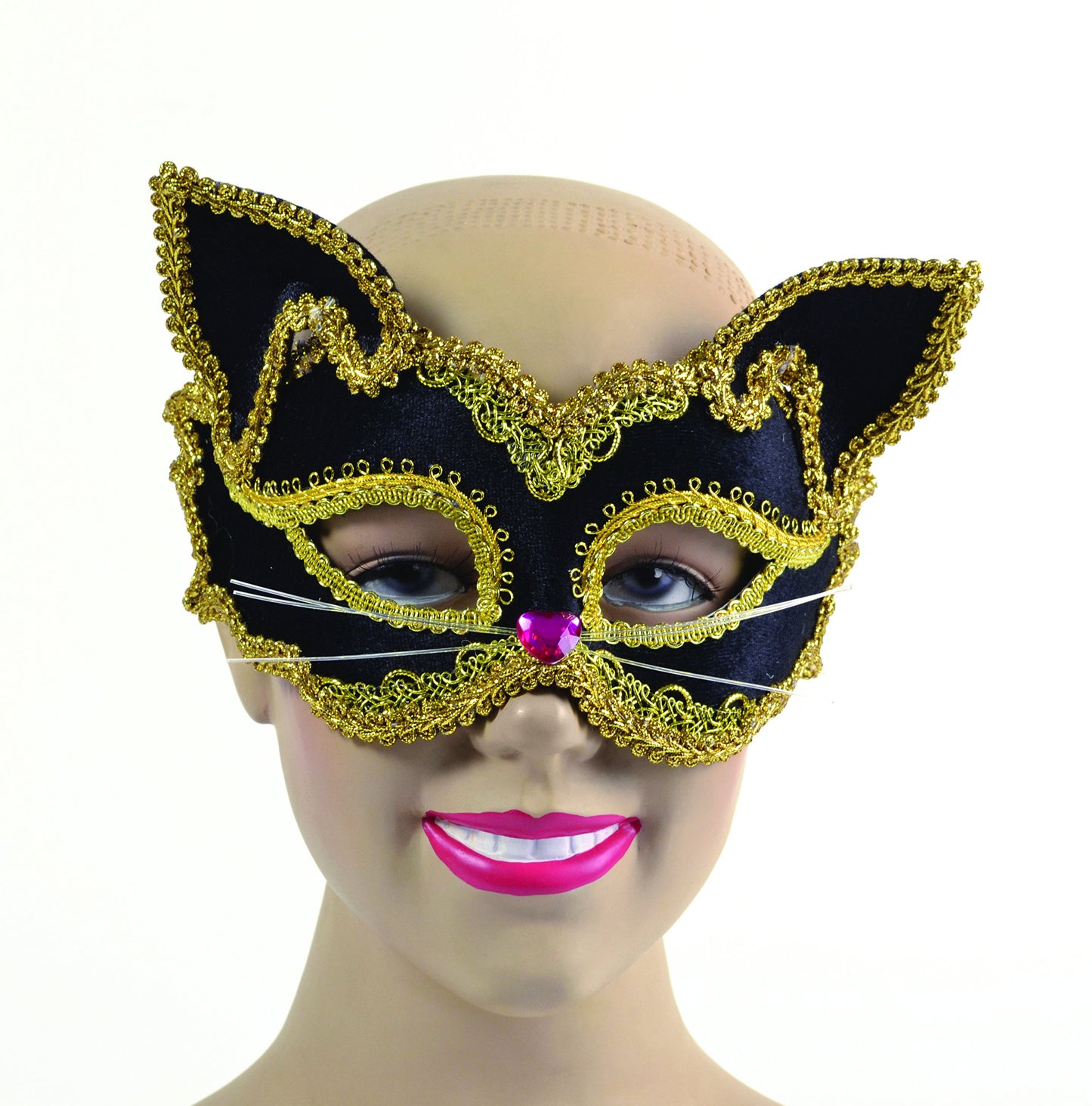 Bristol Novelty Cat Mask, Black/Gold, One Size