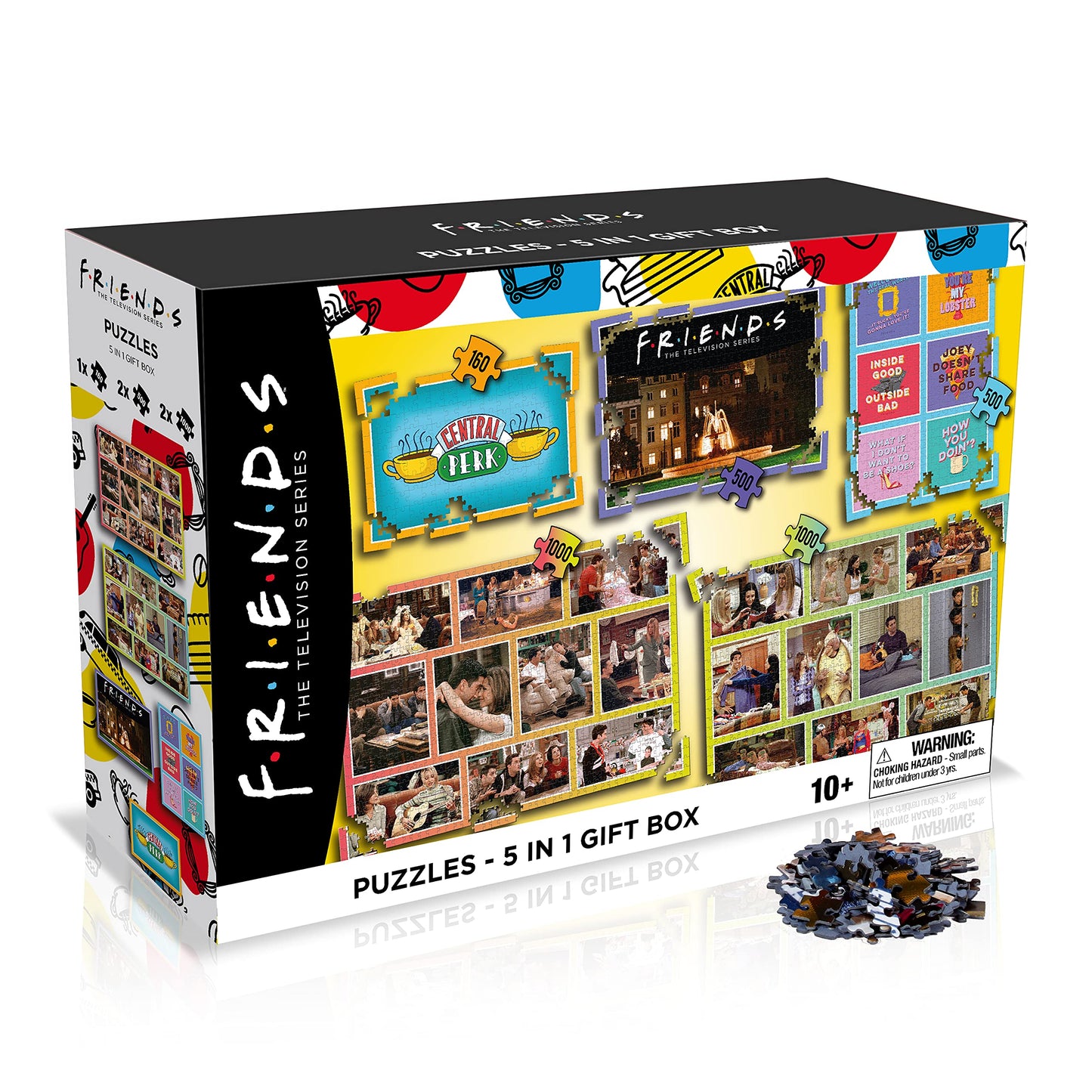 Winning Moves Friends TV Series 5 in 1 Jigsaw Puzzle Game, Piece together characters from the popular TV Series Friends including Joey, Ross, Rachel, Chandler, Phoebe and Monica, gift for ages 10 plus