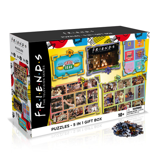 Winning Moves Friends TV Series 5 in 1 Jigsaw Puzzle Game, Piece together characters from the popular TV Series Friends including Joey, Ross, Rachel, Chandler, Phoebe and Monica, gift for ages 10 plus