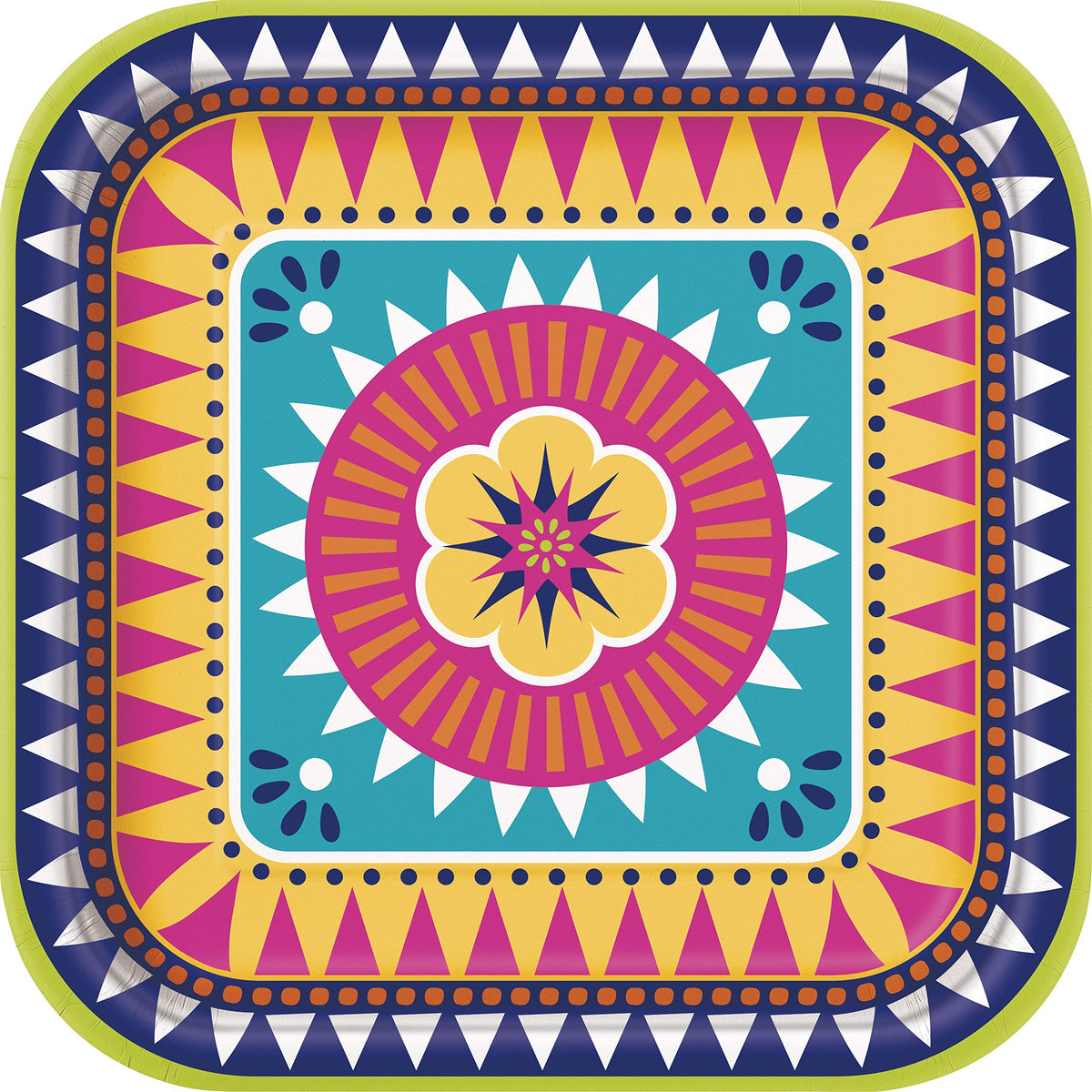 Unique Party - 23cm Square Boho Fiesta Paper Plates, Pack of 8