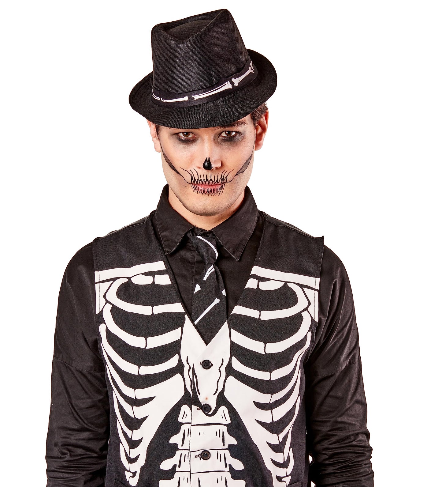 Forum Novelties X73548 Skeleton Fedora Adult Costumer, Mens, Black/White, One Size